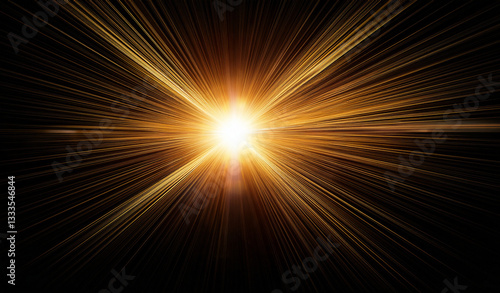 Gold lens flare, golden sunburst overlay on black background. High-quality stock image of Sun flare, effects sunlight, light leaks transition, explosion of yellow light, optical flare glow isolated