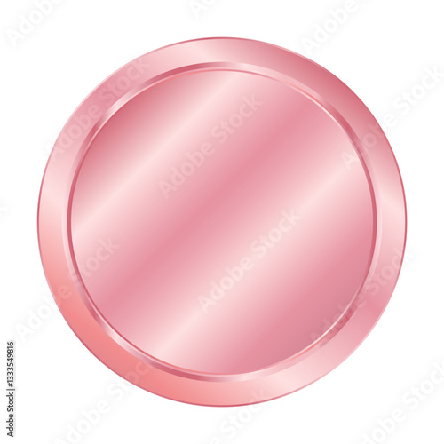 Rose Gold medal, pink gradient metallic glossy Badge Round circle Realistic Vector for sports awards, advertisement banner design isolated on White Background