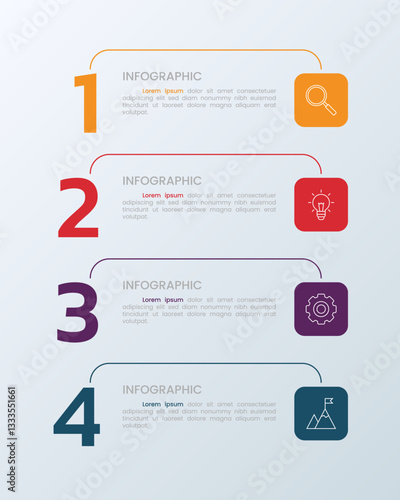 4 steps infographic with numbers and icons for business and management presentation.