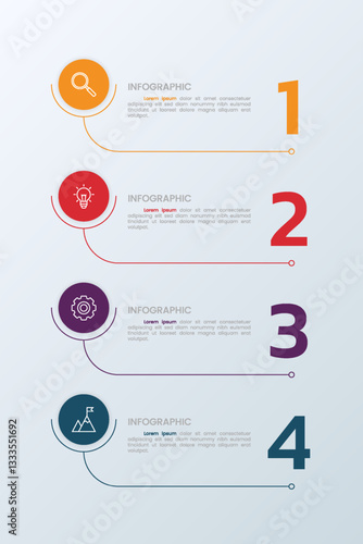 4 steps infographic with numbers and icons for business and management presentation.