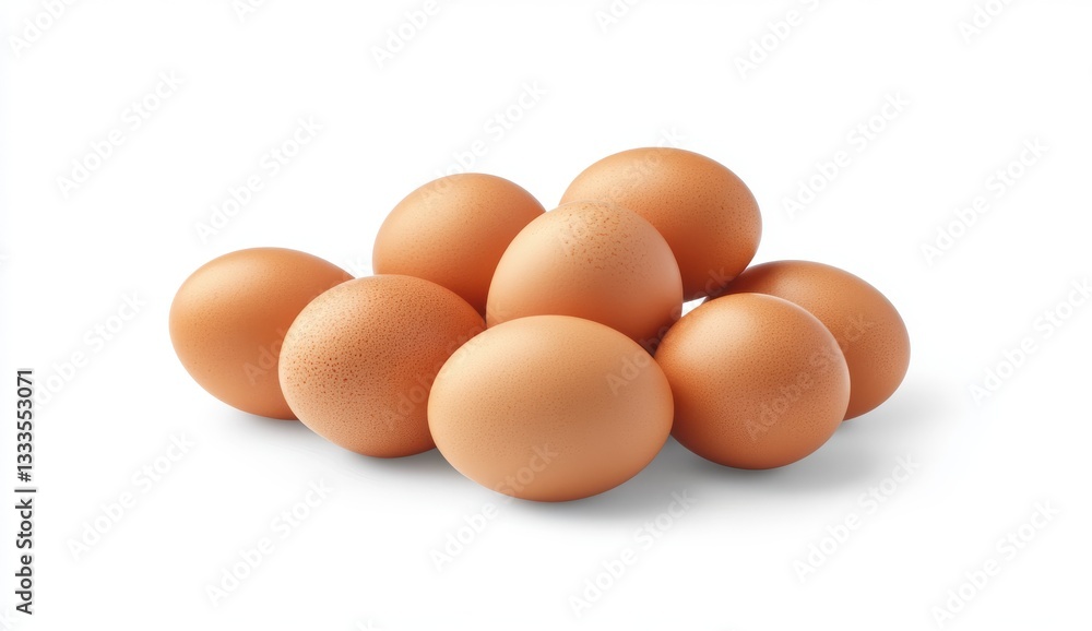 Pile of fresh brown eggs on a white background. Pile of fresh brown eggs on a white background.
