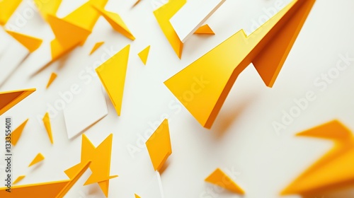 Abstract geometric shapes and arrows symbolizing business strategy and direction on a clean white background.
