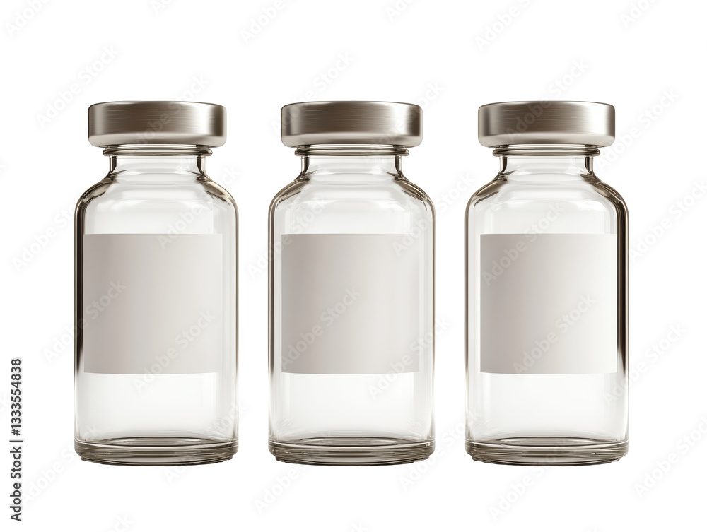 Isolated Group of Three Vaccine Bottles with Blank Labels Isolated Group of Three Vaccine Bottles with Blank Labels