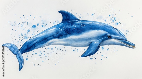 Graceful Watercolor Illustration of a Dolphin Swimming in an Aquatic Environment