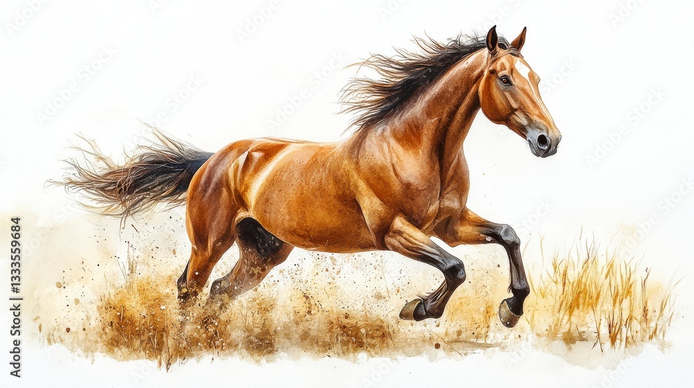 custom made wallpaper toronto digitalWatercolor Hand-Drawn Illustration of a Majestic Brown Horse Running Freely in a Natural Landscape