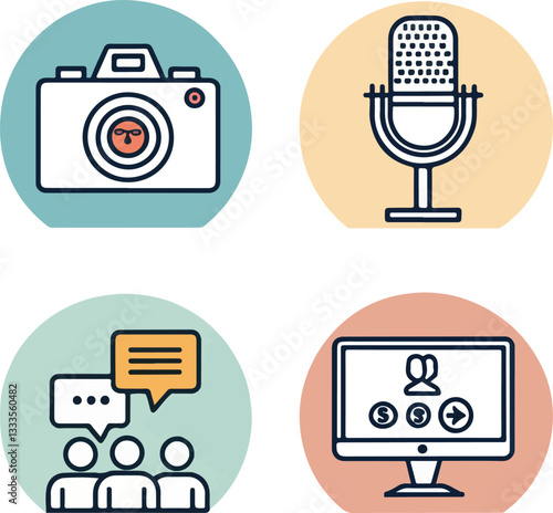 Video Conference Icons Set – Editable Stroke Vector Illustration