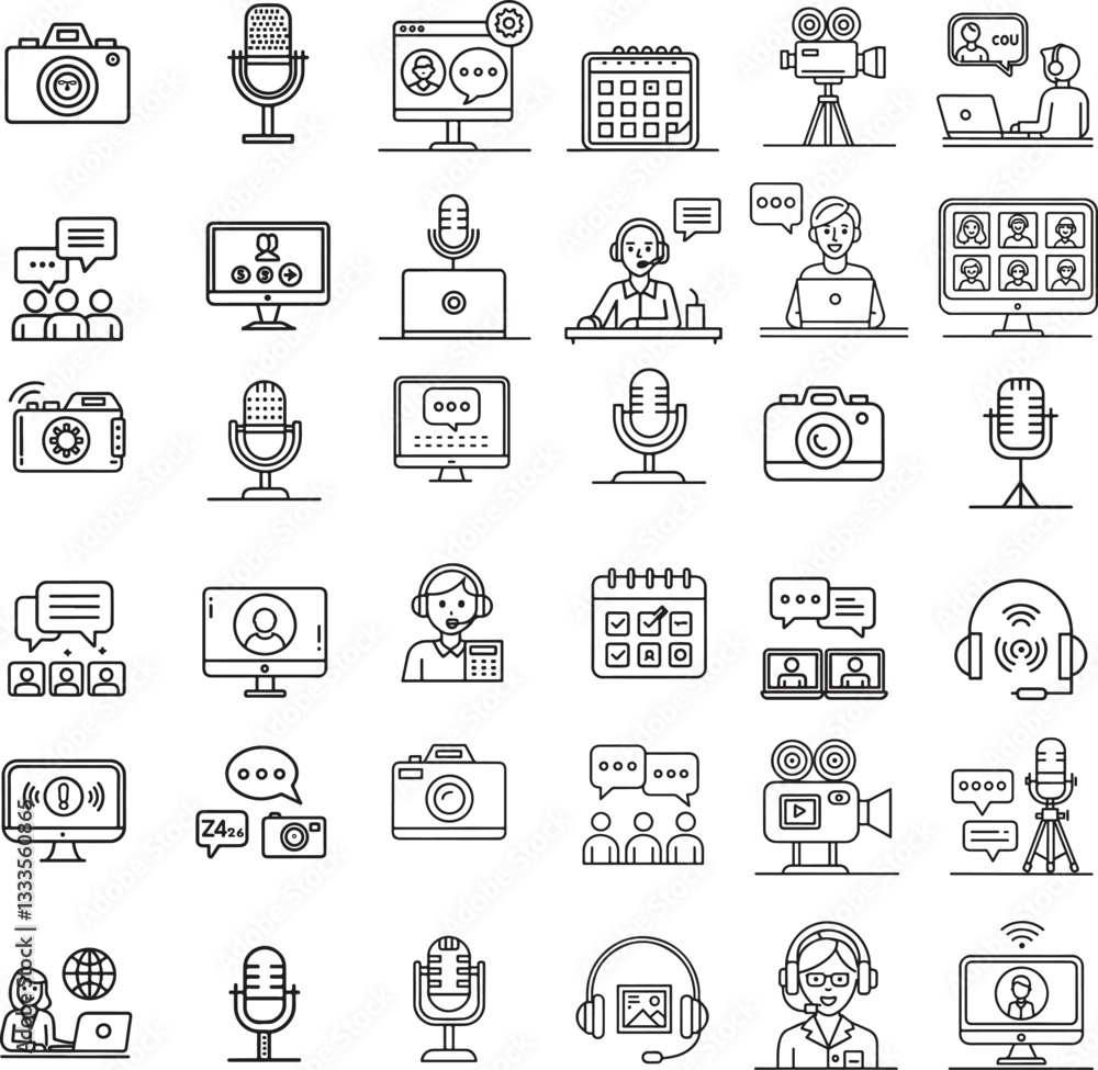 Video Conference Icons Set – Editable Stroke Vector Illustration Video Conference Icons Set – Editable Stroke Vector Illustration