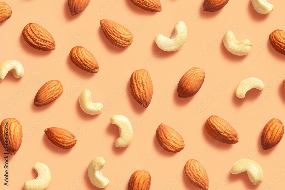 Neat Grid of Roasted Almonds and Cashews Neat Grid of Roasted Almonds and Cashews