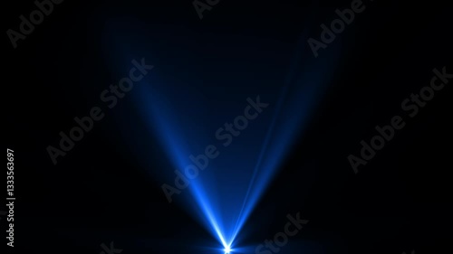 Blue light rays on black background. Skylight animation. Dynamic light lens.