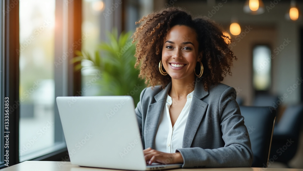 Professional Woman Working on Laptop in a Bright Modern Office. Professional Woman Working on Laptop in a Bright Modern Office.