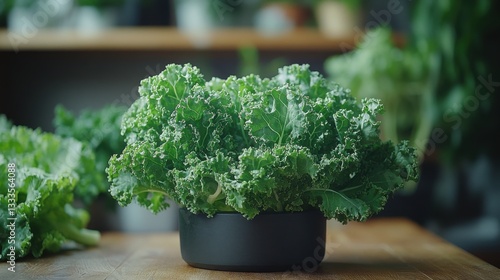 A Bowl of Kale on Table  
