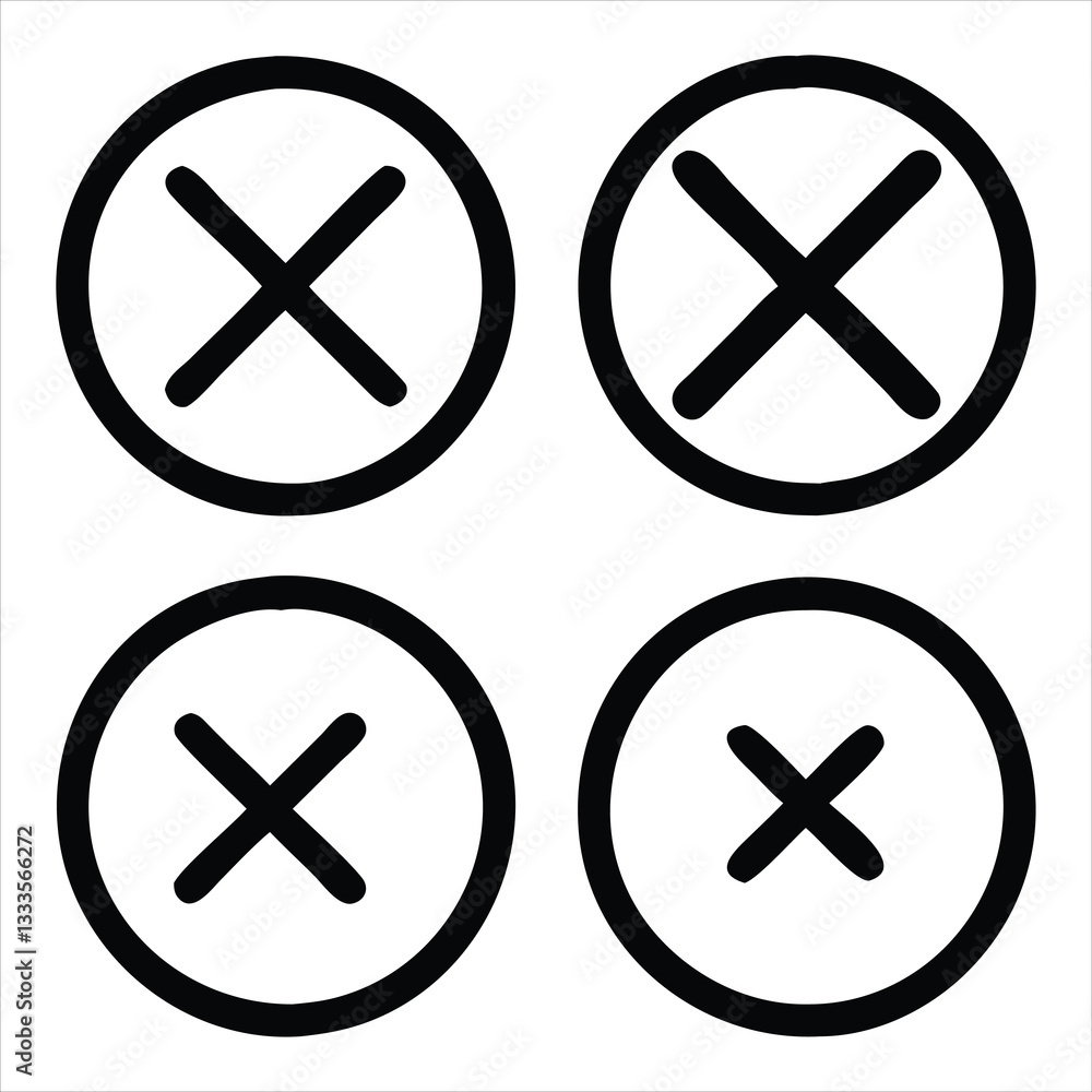 Obraz premium Close Icon Set with Solid, Outline, and Gradient Circular Backgrounds