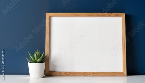 Elegant framed diploma with succulent against navy blue backdrop, achievement