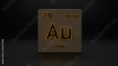 3d illustration of gold element with dark background and neon gold color
