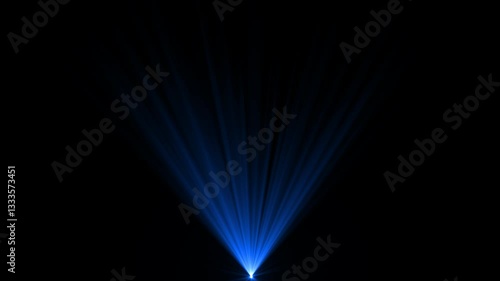 Blue light rays on black background. Skylight animation. Dynamic light lens.