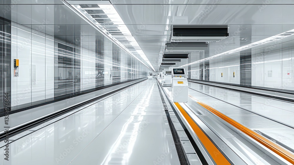Clean and modern underground train station platform interior design Clean and modern underground train station platform interior design