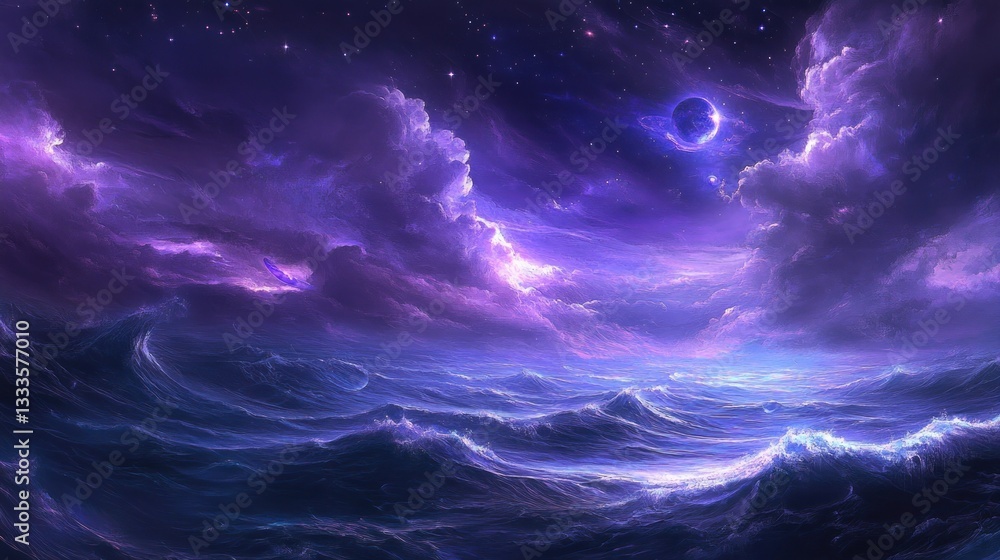 Fototapeta premium Purple Cosmic Ocean at Night
