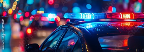 Police Car Lights at Night with Blurry Background