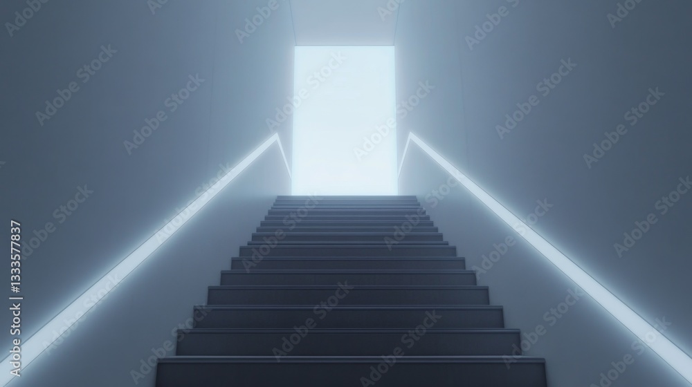 Fototapeta premium Ascend to New Possibilities: Minimalist Staircase Leading into Glowing Portal of Progress and Transformation