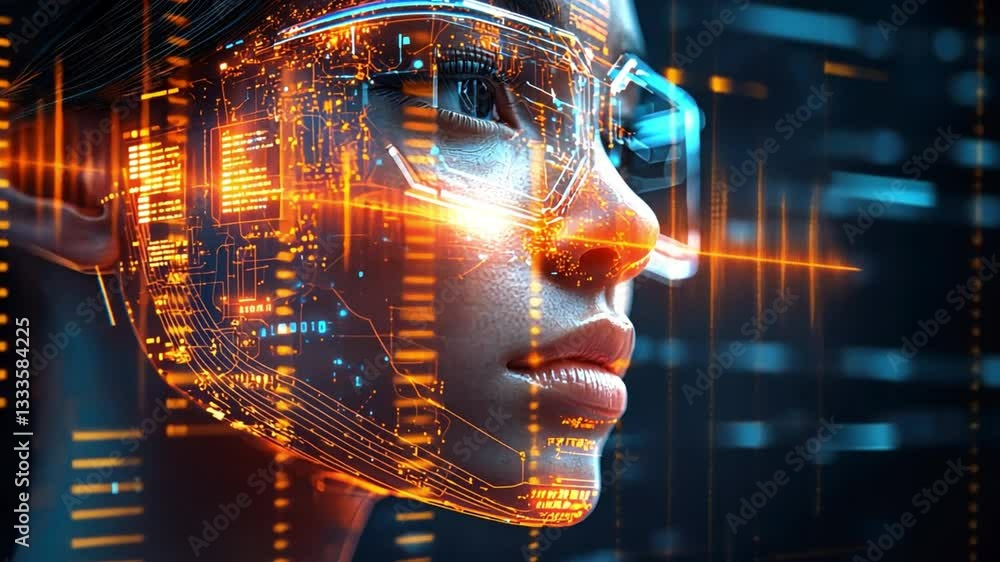Cybernetic Vision: A futuristic depiction of a woman with advanced cybernetic enhancements, digital data streams overlaying her form. Cybernetic Vision: A futuristic depiction of a woman with advanced cybernetic enhancements, digital data streams overlaying her form.