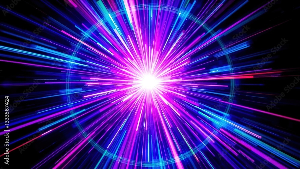 A Vibrant Burst Of Cosmic Energy Explodes From A Bright Center, Radiating Dynamic Purple And Blue Light Streaks In A Mesmerizing Digital Artwork A Vibrant Burst Of Cosmic Energy Explodes From A Bright Center, Radiating Dynamic Purple And Blue Light Streaks In A Mesmerizing Digital Artwork
