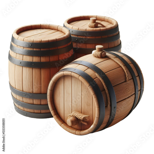Wooden oak barrel isolated on white background