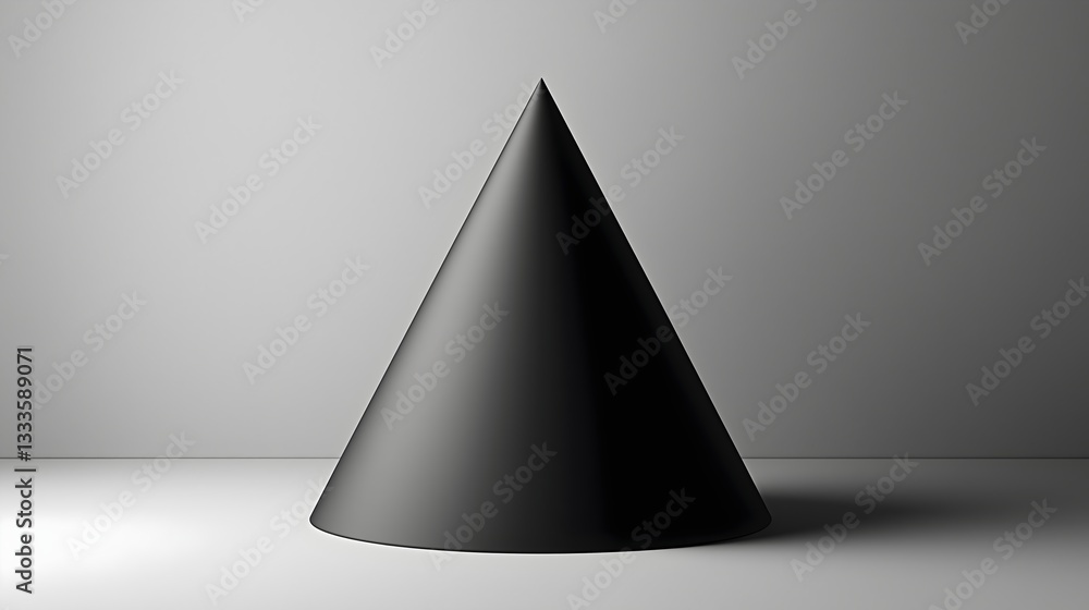 Fototapeta premium Monochromatic cone standing on a flat surface in minimalist interior lighting setting