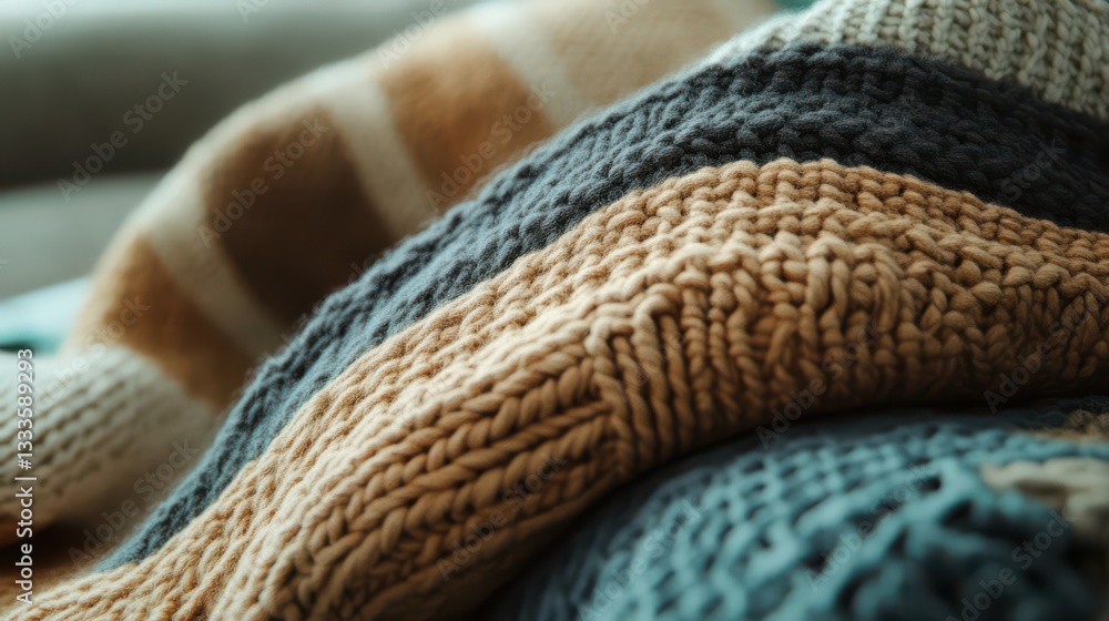 Cozy Knit Blanket with Textured Stripes in Warm Earth Tones Cozy Knit Blanket with Textured Stripes in Warm Earth Tones