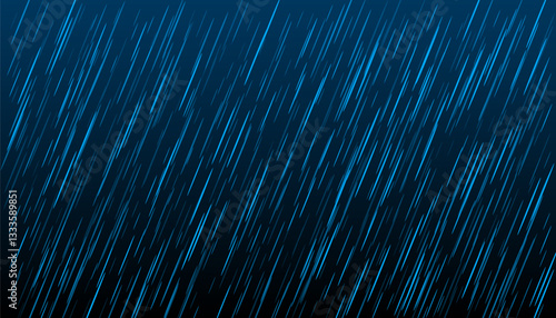 Pouring rain from clouds on blue background. Falling drops. Weather forecast. Vector illustration
