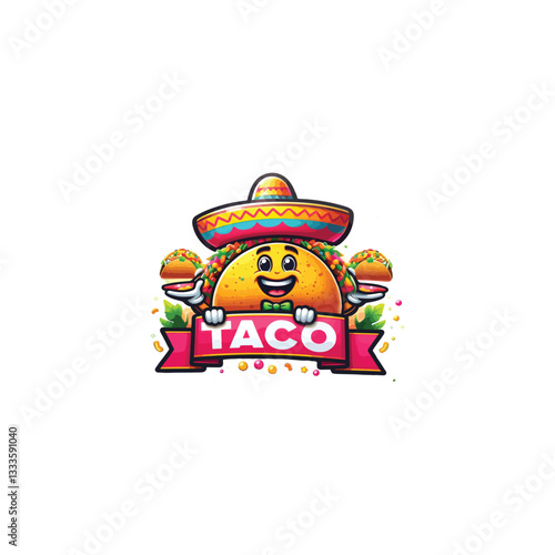 Taco logo,Traditional Latin American Mexican fast-food. Taco with Sombrero, tacos logo vector illustration design 