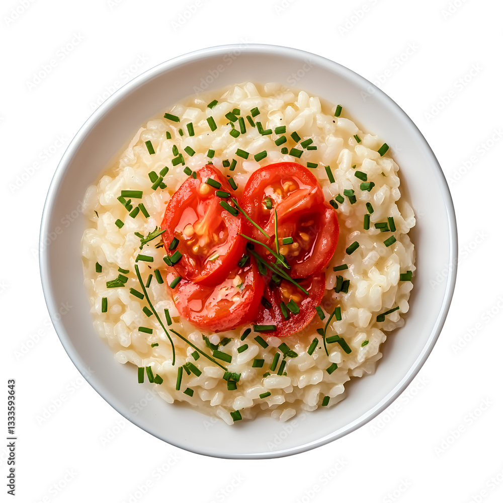 Risotto with tomato and chives, isolated on a transparent background Risotto with tomato and chives, isolated on a transparent background