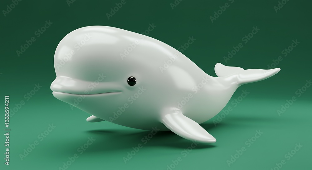 Cute Beluga Whale Pose on Green Background 3D Render Cute Beluga Whale Pose on Green Background 3D Render