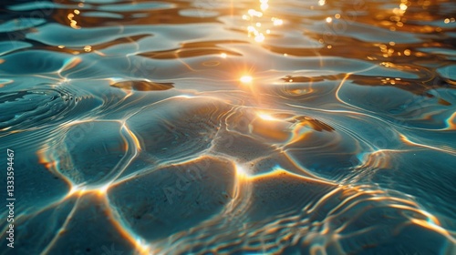Rippled water surface with sun reflections.