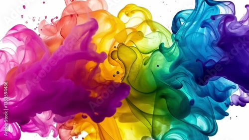 Dynamic explosion of vibrant colors in liquid ink form. Multicolored swirls blend together, creating a captivating and abstract design. Perfect for creative and artistic projects
