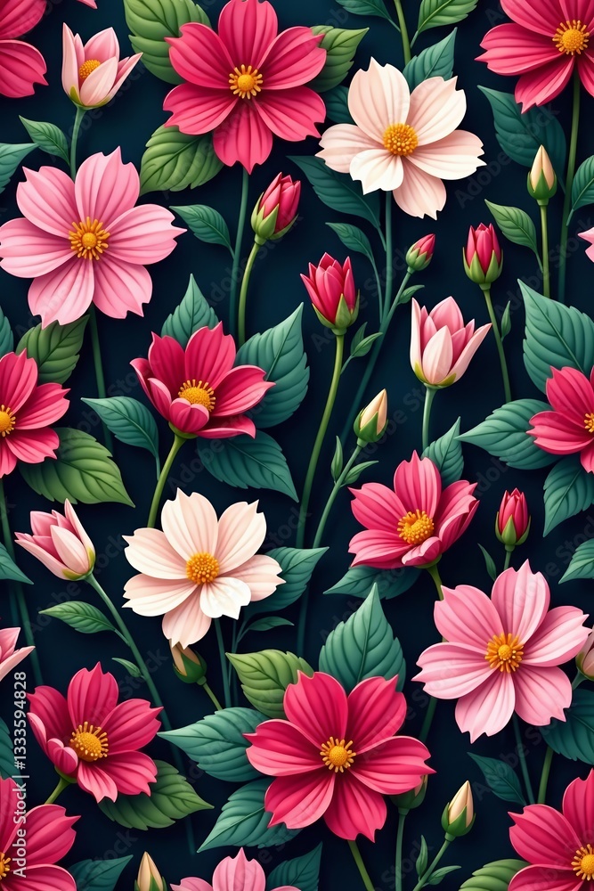 Lush and vibrant flowers in full bloom, creating a seamless pattern for a variety of designs, background, flourishing Lush and vibrant flowers in full bloom, creating a seamless pattern for a variety of designs, background, flourishing