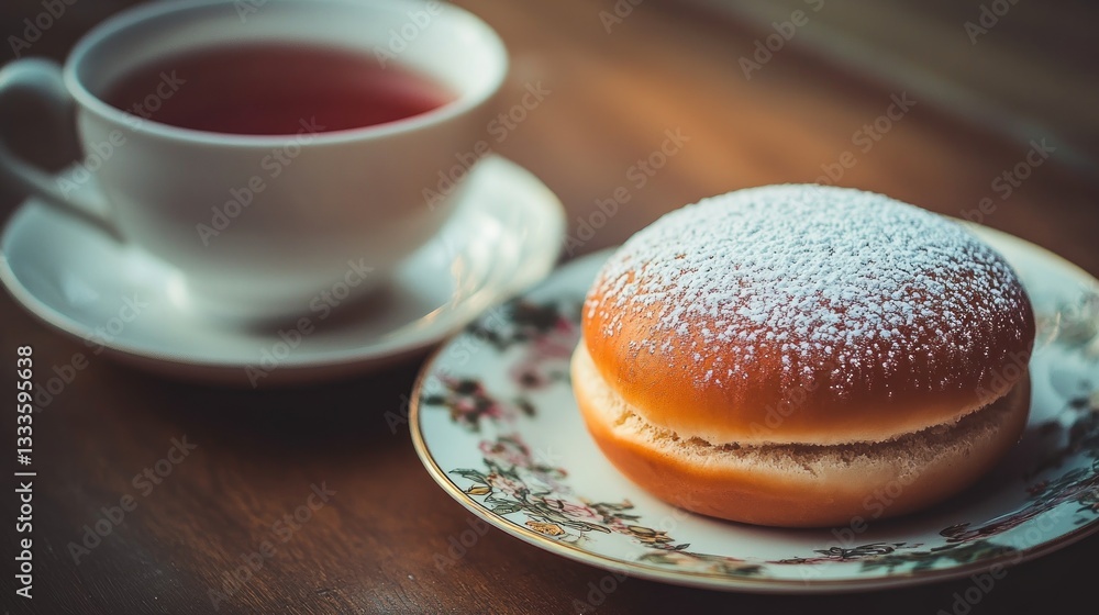 Afternoon Tea Donut on Wooden Table Afternoon Tea Donut on Wooden Table