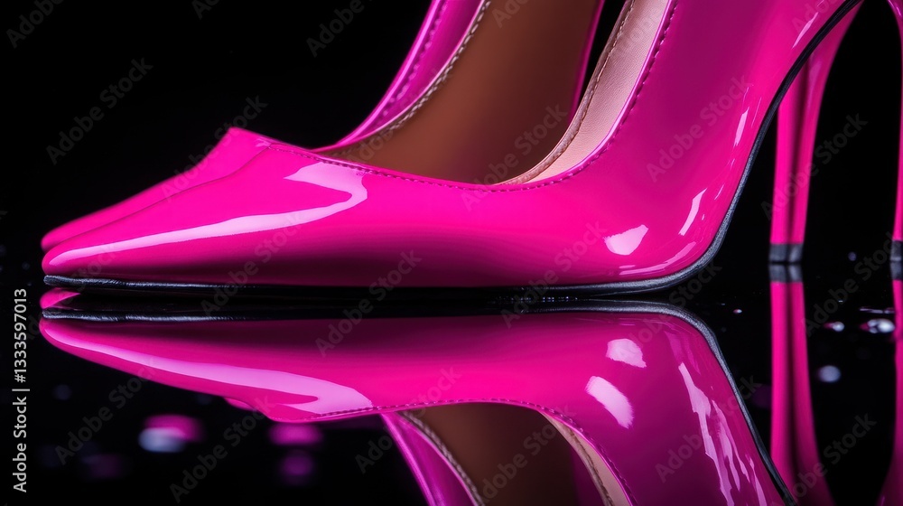 Pink High Heels Reflection on Black Pink High Heels Reflection on Black