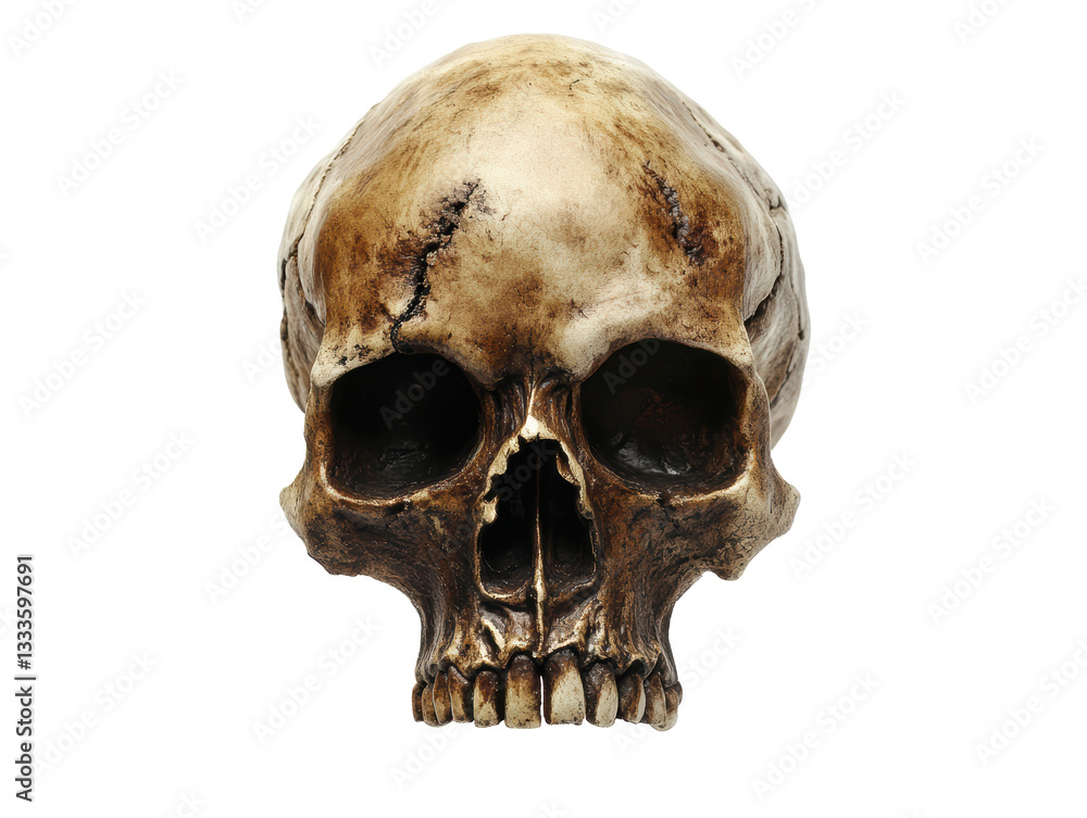 Isolated Gritty Human Skull with Visible Jaw Structure Isolated Gritty Human Skull with Visible Jaw Structure