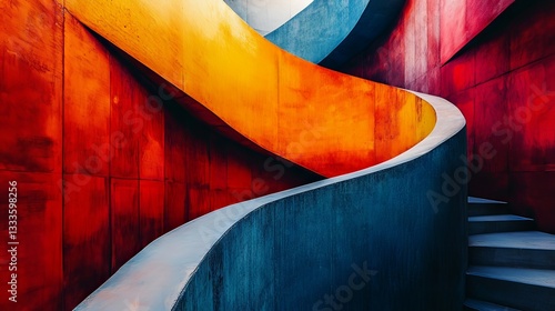 Abstract Colorful Staircase: A Symphony of Red, Orange, and Blue