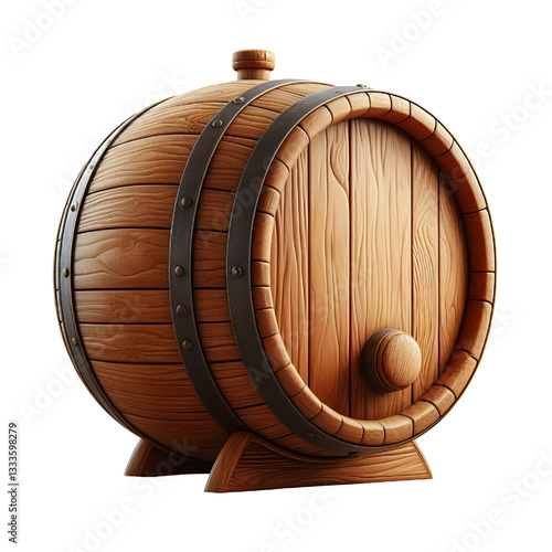 Wooden oak barrel isolated on white background