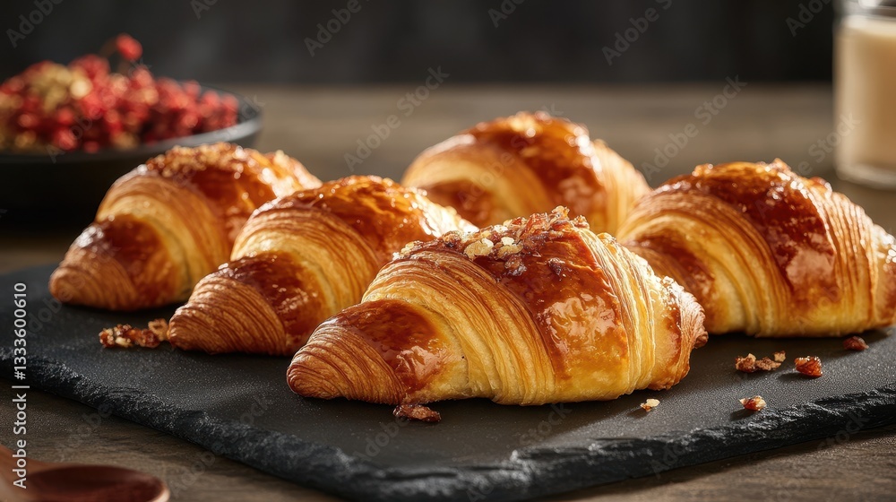 A selection of warm, golden croissants from a bakery is showcased, emphasizing the meticulous preparation and expertise involved in creating these pastries. A selection of warm, golden croissants from a bakery is showcased, emphasizing the meticulous preparation and expertise involved in creating these pastries.