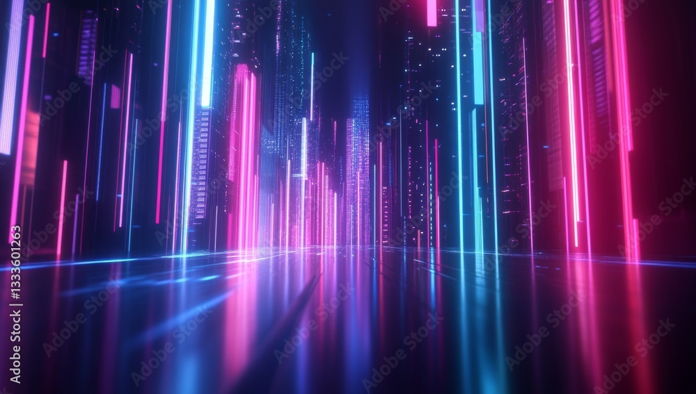 Futuristic neon city alleyway Futuristic neon city alleyway