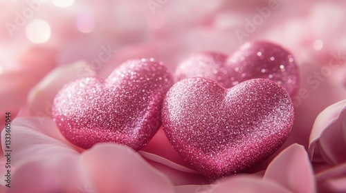 Sparkling Pink Hearts on Petals: A Romantic and Whimsical Display of Love and Affection
