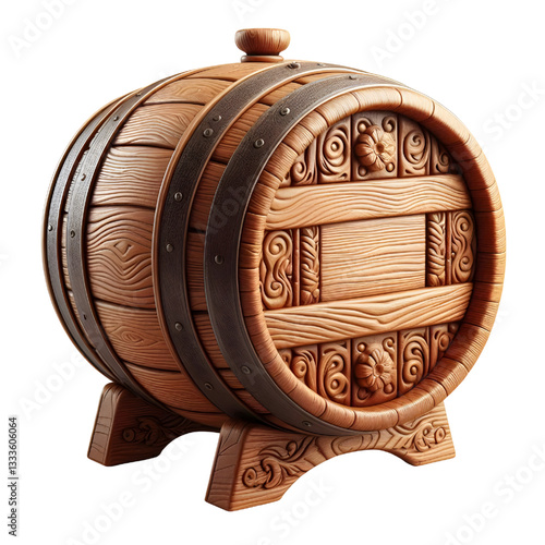 Wooden oak barrel isolated on white background