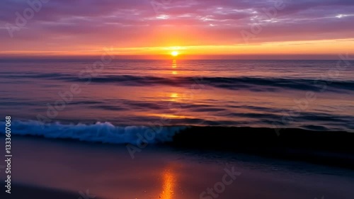 Wallpaper Mural Vibrant sunrise over ocean waves on sandy beach Torontodigital.ca