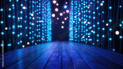 Wallpaper Mural Blue Lights Wooden Stage Background Festive Bokeh Torontodigital.ca