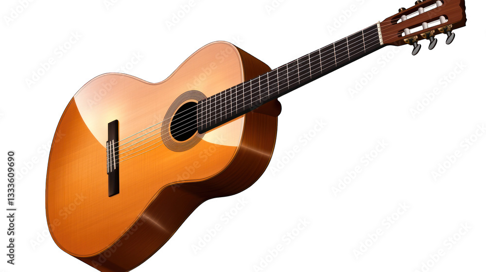 Obraz premium A detailed acoustic guitar with wooden textures on a transparent background