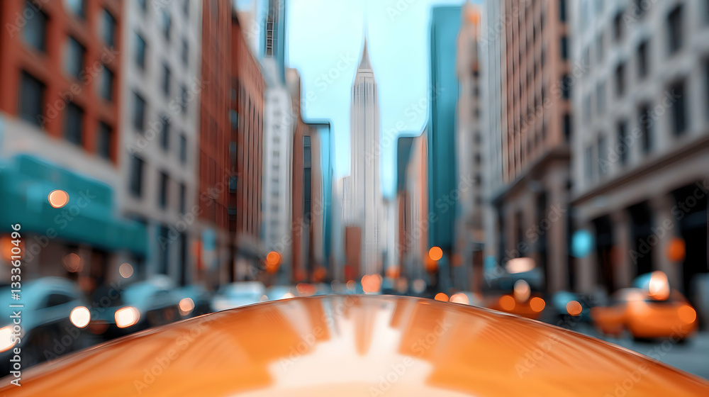 Obraz premium Blurry New York City Street View with Yellow Cab