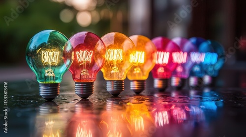 Creative Brainstorming Colorful light bulbs representing innovative ideas emerging from a brainstorming session, symbolizing creativity and inspiration.