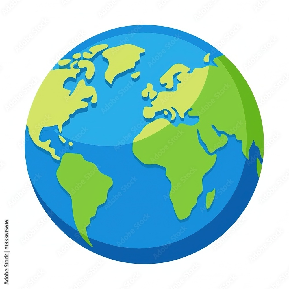 Our Vibrant Earth, A Simplified Globe Illustration In Bright Blue And Green Hues, Symbolizing Global Unity And Environmental Awareness Our Vibrant Earth, A Simplified Globe Illustration In Bright Blue And Green Hues, Symbolizing Global Unity And Environmental Awareness